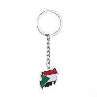 Stainless Steel Republic of the Sudan Map Flag Pendant Necklaces Keychain Jewelry Ethnic