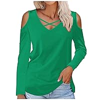 V Neck Shirts for Women Fall Summer Cold Shoulder Floral Long Slim Tunics Wrap Tops Shirt Blouse Women 2024
