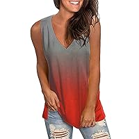 Low Cut Tops for Women Womens Summer Tank Top Gradient Print Tank Top V Neck Sleeveless T Shirt Active Shirt W