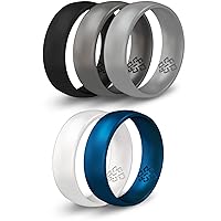 Knot Theory Deep Ocean 5-Pack Silicone Ring for Men - Breathable Comfort Fit 6mm Wedding Band Size 12 Blue Black Silver White