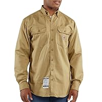 Carhartt Men's FRS160 Flame-Resistant Long Sleeve Twill Pocket Shirt - X-Large Regular - Khaki