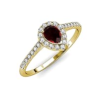 Pear Cut (7x5 mm) Red Garnet and Diamond 1.21 ctw Women Halo Engagement Ring 14K Yellow Gold-8.0