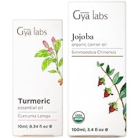 Turmeric Oil for Hair Growth (0.34 fl oz) & Jojoba Oil for Hair (3.4 fl oz) Set - 100% Pure Therapeutic Grade Essential Oils Set - Gya Labs