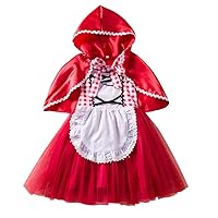 IMEKIS Little Red Riding Hood Costume for Girls Dress Cape Cloak Halloween Cosplay Kid Deluxe Storybook Fairy Tale Outfit Set