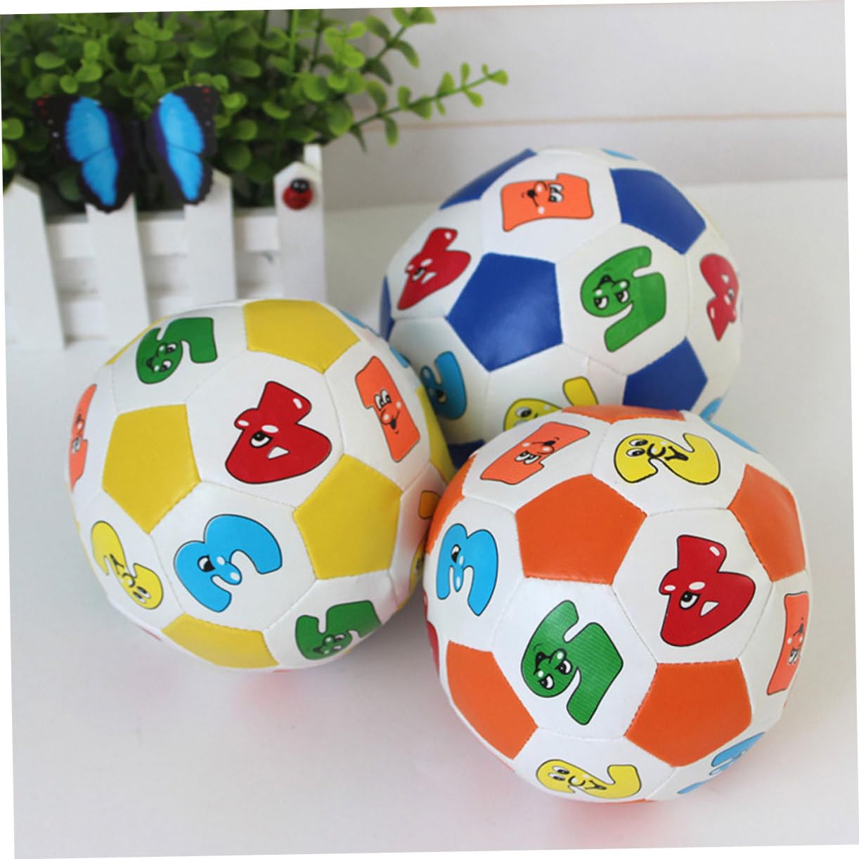Comebachome Mini Soccer Ball, Mini Soft Ball Toy for Children Educational Toy Baby Learning Colors Number Rubber Ball, Kids Educational Toy