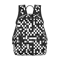 Black White Formula Checkered Pattern Print Simple And Lightweight Leisure Backpack, Men'S And Women'S Fashionable Travel Backpack