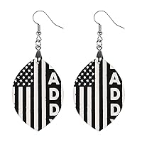 U.S. Daddy Flag Printed Earrings Wooden Boho Vintage Pendant Dangle Apricot Shaped Earrings for Women
