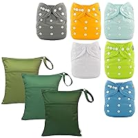 ALVABABY Baby Cloth Diapers 6 Pack with 12 Inserts with 3pcs Cloth Diaper Wet Dry Bags