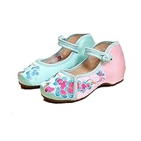 Girl's Embroidery Flat Ballet Shoes Kid's Cute Mary-Jane Dance Shoe Flat Sandal Shoe Green