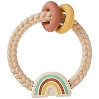 Itzy Ritzy Silicone Teether with Rattle; Features Rattle Sound, Two Silicone Rings and Raised Texture to Soothe Gums; Ages 3 Months and Up; Neutral Rainbow