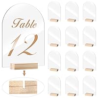 12 Clear Blank Arch Acrylic Sheets with 12 Pieces Wood Stand Holder Acrylic DIY Signs Acrylic Table Numbers Modern Signs Acrylic Plaque Acrylic Table Centerpieces Decor for Wedding(4 x 6 Inch)