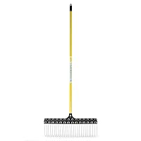 Rake 55-inch Lightweight Fiberglass Handle, 21-inch Head, Durable Steel Tines for Gardening, De-Thatching or Professional Landscaping (6-Pack)