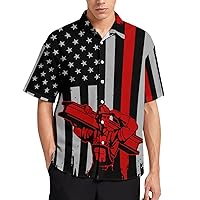 Ironworker American Flag Mens Hawaiian Shirt Printed Short Sleeve Button Down Summer Beach Shirts