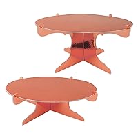 Beistle 2 Piece Durable Boardstock Shiny Metallic Rose Gold Round Cake Stands for Bridal Showers, Wedding Receptions, Birthday Party Supplies, Dessert Holders