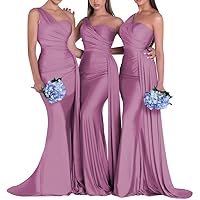 Lindo Noiva Women's Long Satin One Shoulder Prom Dresses Mermaid Bridesmaid Dresses Bodycon Wedding Evening Gowns LN334