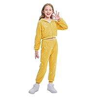 LOLANTA 2Pcs Girls Dance Costume Cropped Sequin Jacket Pants Set, Kids Hip Hop Dance Outfits for 90s Theme Party 4-13 Years