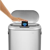 happimess HPM1016A Robo Kitchen 13.2-Gallon Slim Oval Motion Sensor Touchless Trash Can with Touch Mode, Fingerprint Resistant, Modern, Minimalistic for Kitchen, Office, Bathroom, Platinum Silver