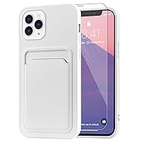 MZELQ Compatible with iPhone 13 Pro (6.1 inch) Case, Card Holder Camera Protection Cover for iPhone 13 Pro + Screen Protector, Card Slot Designed for iPhone 13 Pro Phone Case -White