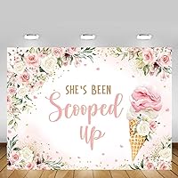 MEHOFOND Ice Cream Bridal Shower Backdrop She's Been Scooped Up Pink Floral Bridal Shower Background Summer Couple Wedding Bride to Be Engagement Party Decorations Banner Photo Props 7x5ft