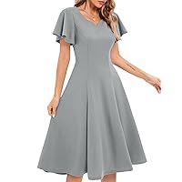 HomRain Ruffle Sleeve Cocktail Dresses for Wedding Guest Fit and Flare Tea Length Party Dress