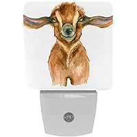Watercolor Goat Head Night Light (Plug-in), Smart Dusk to Dawn Sensor Warm White LED Nightlights for Hallway Bedroom Kids Room Kitchen Hallway, 2 Packs