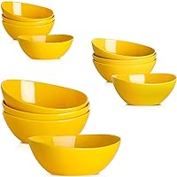Hasense 12 - Piece Large Oval Salad Bowls Set, 42+36+28oz Ceramic Serving Dishes for Entertaining Christmas Thanksgiving, Yellow Bowls for Pasta Soup Fruit, Dishwasher Microwave Safe