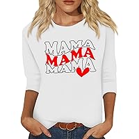 Tube Mother's Day 3/4 Sleeve Working T Shirts for Women Fashion Short Comfortable Shirt Womens Round Neck White L