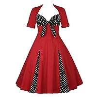 (XS, SM, MD or LG) Sweetheart - Red & Black w/Polka-dot 40s 50s Retro Swing Dress