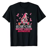 Her Fight My Fight T-Shirt Women Breast Cancer Awareness Tee Tops Pink Ribbon Gnome Letter Print Short Sleeve Shirt