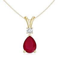 Natural Ruby Teardrop Pendant Necklace with Diamond for Women in Sterling Silver / 14K Solid Gold