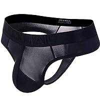 UOFOCO Sexy Men's Thong Underwear G String Athletic Supporters Mesh Breathable Active Thongs Jockstrap for Men Black Large