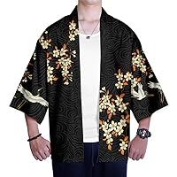 Men Japanese Kimono Lightweight Loose Breathable Casual Cardigan Coat Top Yukata Jacket