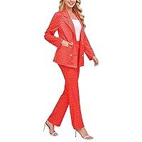 Womens Two Piece Casual Outfits Office Button Down Blazers Jackets and Wide Leg Pant Suit Sets