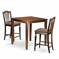 VNCH3-MAH-C Vernon 3 Piece Kitchen Counter Height Dining Set Contains a Square Pub Table and 2 Linen Fabric Upholstered Chairs, 36x36 Inch, Mahogany