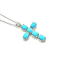 Natural Sleeping Beauty Turquoise 7X5 MM Oval Round Gemstone 925 Sterling Silver Holy Cross Pendant Necklace December Birthstone Turquoise Jewelry Proposal Necklace Gift Girlfriend (PD-8458)