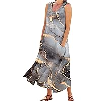 Summer Dresses for Women, Womens Summer Casual Loose Maxi Dresses 2023 Round Neck Sleeveless Plus Size Sundresses