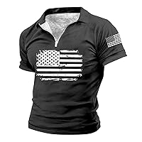 4th July Men's Polo-Shirts Independence Day Short Sleeve Casual 1/4 Zipper Polo_ T Shirt Slim Fit Golf Shirts Tee Shirt