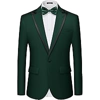 MAGE MALE Mens Blazer Slim Fit Suit Jacket Peak Lapel Business Lightweight One Button Sport Coat with Bow Tie