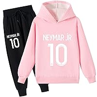Kids Brushed Long Sleeve Pullover Hoodie and Sweatpants Set,Neymar Jr Baggy Sweatshirts Suit for Boys(2-16 Years)