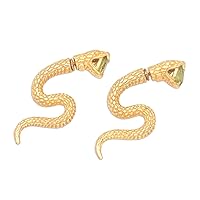 NOVICA Peridot Gold Plated Drop Earrings 'Green Snake Attack'