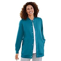 Woman Within Plus Size Fleece Baseball Jacket Long Oversized Fleece Coat