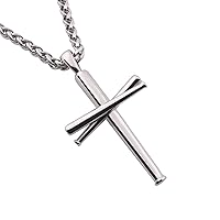 Cross Necklace Baseball Bats Athletes Cross Pendant Chain,Sport Stainless Steel Cross Necklaces for Men Women Boys Girls,Loarge and Small Silver Gold Black 18-24 Inches