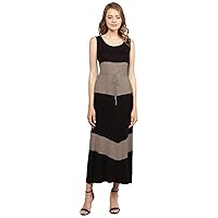 Color Block Striped Good Strech Waist String Maxi Dresses Black Taupe Size 3XL