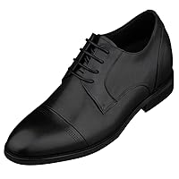 Men's Invisible Height Increasing Elevator Shoes - Premium Leather Lace-up Micro-Perforated Formal Derby Oxfords - 2.8 Inches Taller