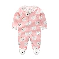 Nee Born Toddler Long Sleeve Cat Print Rompers for 0 to 12 Months Toddler Skirt Set (Hot Pink, 1-3Months)