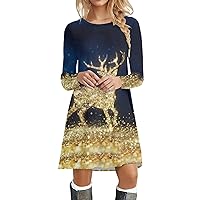 Dressed for Womens,Women Casual Easter Print Round Neck Long Sleeve Tunic Dresses for Women Casual