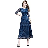 Women's Elegant Long Hollow Out Lace Patchwork Cocktail Party Formal Wedding Guest Dresses