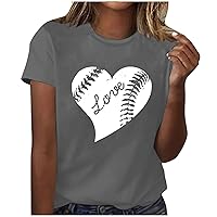 Women's Casual Baseball Print Tunic Tops Basic Round Neck Comfort Fit T Shirt Short Sleeve T-Shirt Gift Tee Tops