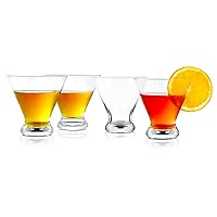 8.4oz Clear Martini Glasses, 4 set of Heavy Base Hand Blown Elegant Stemless Cocktail Glassware for Whiskey, Scotch, Wine, Liquor, Gin and Mixed Drinks, Dishwasher Safe