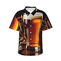 Beer Men's Casual Button-Down Hawaiian Shirts â€“ Funky Tropical Summer Outfits â€“ Retro Printed Beach Wear for Men